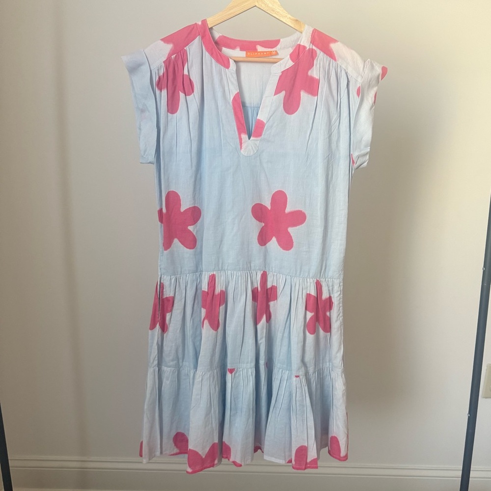 Oliphant Light Blue Dress with Pink Floral Prints